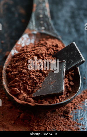 Morceaux de chocolat en poudre de cacao Banque D'Images