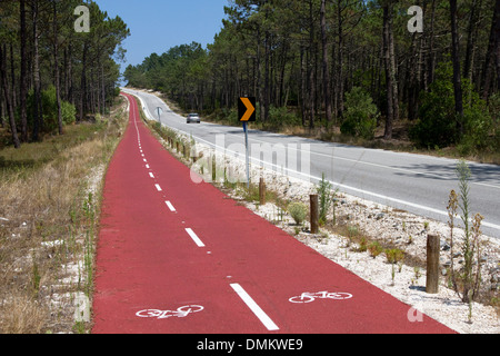 24km piste cyclable le long de la route de l'Atlantique par Mata Nacional do Urso, au nord de Praia de Pedrógão , Côte d'Argent, Portugal Banque D'Images