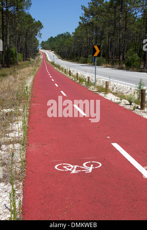 24km piste cyclable le long de la route de l'Atlantique par Mata Nacional do Urso, au nord de Praia de Pedrógão , Côte d'Argent, Portugal Banque D'Images