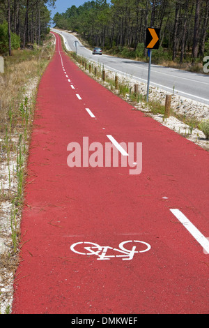 24km piste cyclable le long de la route de l'Atlantique par Mata Nacional do Urso, au nord de Praia de Pedrógão , Côte d'Argent, Portugal Banque D'Images