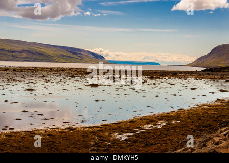 Vue sur le fjord de la côte de kollafjordur muli village - vestfjords, Islande. Banque D'Images