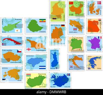L'ensemble de tampons avec différents pays Illustration de Vecteur