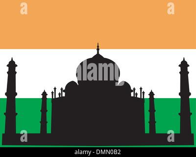 Silhouette du Taj Mahal sur fond du drapeau indien Illustration de Vecteur