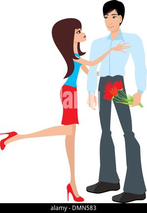 L'homme donne à la femme fleurs Illustration de Vecteur