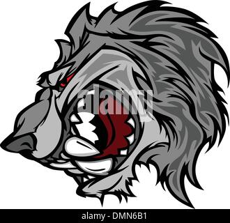 Mascotte loup Cartoon Vector avec visage rugissants. Illustration de Vecteur