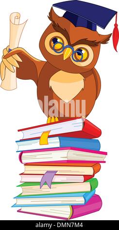Wise Owl caricature avec graduation cap et diplôme Illustration de Vecteur