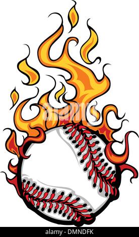 Baseball Softball Flaming Ball Vector Cartoon Illustration de Vecteur