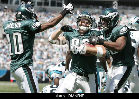 13 septembre 2009 : Philadelphia Eagles tight end Brent Celek # 87 célèbre après son atterrissage à l'encontre de Caroline du Nord au premier trimestre. Les Panthers ont joué les Philadelphia Eagles à Bank of America Stadium à Charlotte, Caroline du Nord. (Crédit Image : © Global/ZUMApress.com) Southcreek Banque D'Images