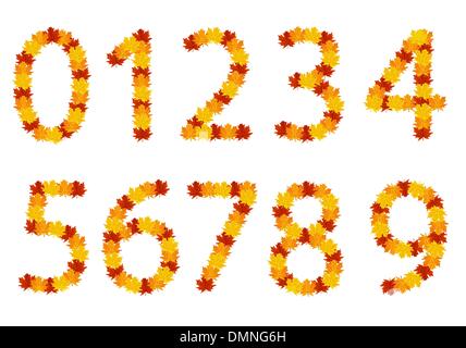 Les numéros de feuilles d'automne Illustration de Vecteur