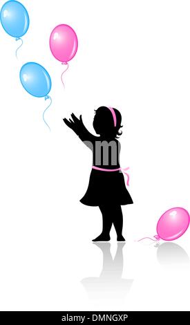 Petite fille avec le vol des ballons colorés Illustration de Vecteur