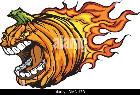Screaming Halloween Jack-O-Lantern tête de citrouille avec des flammes Panier Illustration de Vecteur