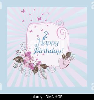 Bleu et rose mignon happy birthday card Illustration de Vecteur