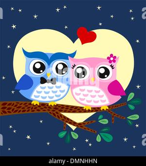 Owl bird couple in love Illustration de Vecteur