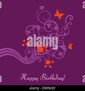 Violet et rose carte d'anniversaire fleurs Illustration de Vecteur