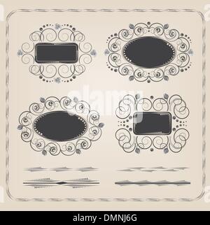 Jeu de cadres et les pinceaux de calligraphie Illustration de Vecteur