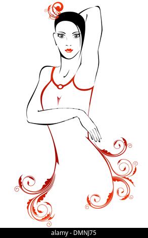 Fille à la mode avec l'ornement floral Illustration de Vecteur