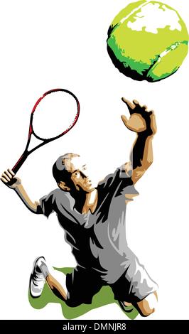 Joueur de tennis Ball servant de Silhouette Illustration de Vecteur