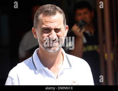 Prince Felipe d'Espagne avant de gestes un pied de la Copa del Rey en régate Palma de Mallorca, Espagne Banque D'Images