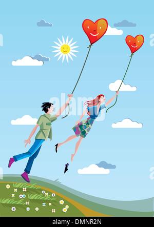 L'homme et la femme battant avec des coeurs Illustration de Vecteur