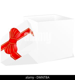 Boîte cadeau blanche avec du rouge et or ribbon bow Illustration de Vecteur