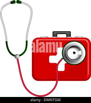 Stéthoscope et trousse de premiers soins Illustration de Vecteur