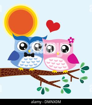 Les hiboux couple in love au tree Illustration de Vecteur