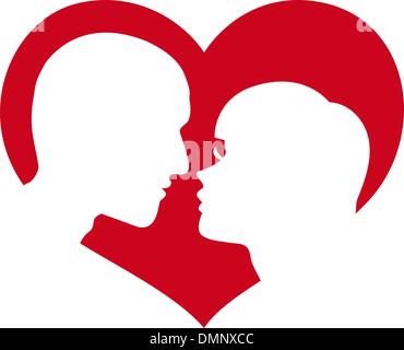 L'homme et la femme silhouette en forme de coeur Illustration de Vecteur