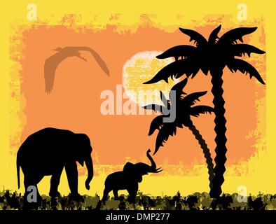 Thème safari africain avec des éléphants Illustration de Vecteur