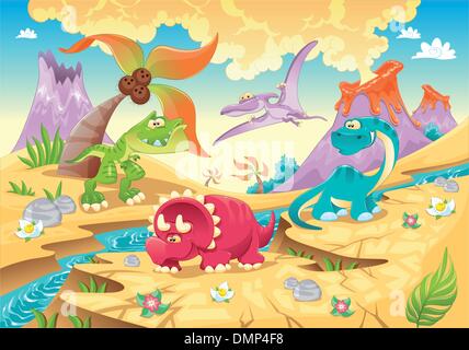 Les dinosaures Famille avec arrière-plan. Illustration de Vecteur
