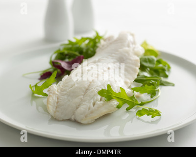 Salade de poisson sel poivre plaque plate Banque D'Images