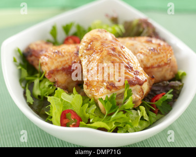 Déjeuner Dîner viande Salade de poulet bol feuilles Banque D'Images