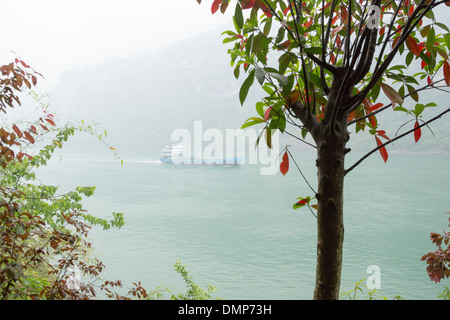 Paysage de la rivière Yangtze Chine barge mist Banque D'Images