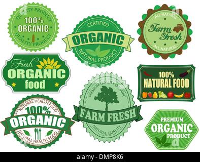 Ensemble de l'agriculture biologique et des aliments frais de la ferme et les étiquettes badges Illustration de Vecteur