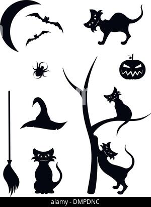 Silhouette Halloween Icons Illustration de Vecteur