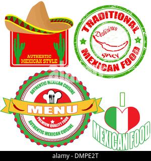 Ensemble d'une authentique cuisine mexicaine stamp et étiquettes Illustration de Vecteur