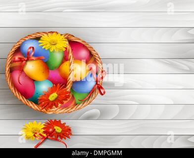 Arrière-plan de Pâques avec des oeufs de pâques en couleur sur l'onglet panier en bois Illustration de Vecteur
