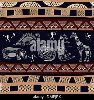 Seamless texture avec silhouettes de dinosaures, hippone et giraff Illustration de Vecteur