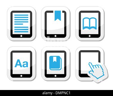 E-book reader, e-reader vector icons set Illustration de Vecteur