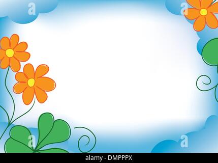 Vector cadre bleu avec des fleurs orange Illustration de Vecteur