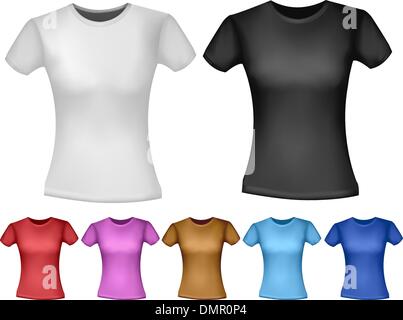 Le noir et blanc et couleur femme t-shirts polo. Modèle de conception. Illustration de Vecteur