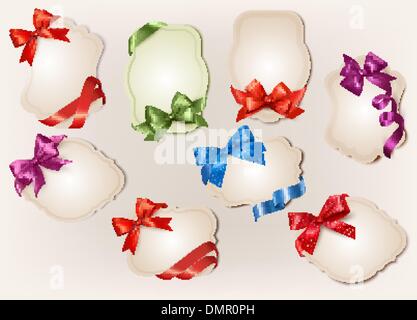 Ensemble de belles étiquettes rétro avec des arcs cadeaux avec ribbo