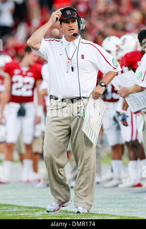 L'entraîneur-chef Jim Stanford Harbaugh au cours de jeu d'action à la Stanford Stadium à Stanford en Californie le samedi. Le Stanford Cardinaux défait les Huskies de Washington 34-14. (Crédit Image : © Konsta Goumenidis ZUMApress.com)/global/Southcreek Banque D'Images