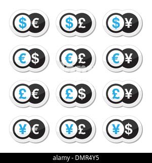 Service de Change icons set - dollar, euro, yen, livre Illustration de Vecteur