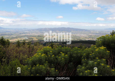 Vue aérienne de Paarl et des fermes environnantes et les montagnes prises à partir du Toitskloof Col Banque D'Images