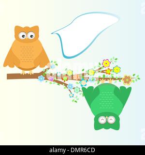 Un cartoon cute owl est assis sur l'arbre de la direction générale Illustration de Vecteur