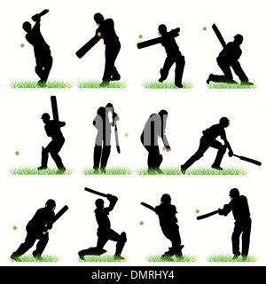 Jeu de silhouettes de Cricket Illustration de Vecteur