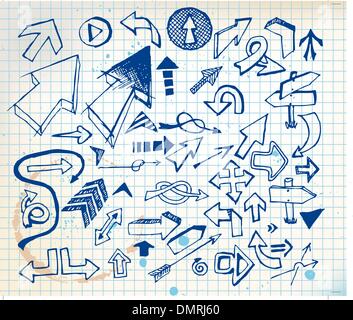 Grand ensemble de différentes flèches doodle Illustration de Vecteur