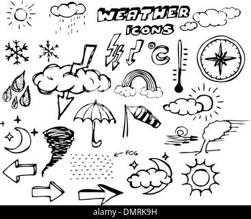 Ensemble d'icônes météo dessin à la main Illustration de Vecteur