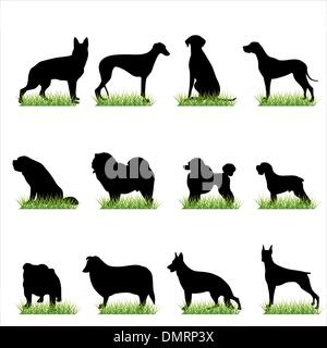 Chiens 12 silhouettes set Illustration de Vecteur