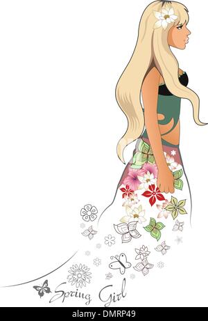 Un printemps blonde girl Illustration de Vecteur